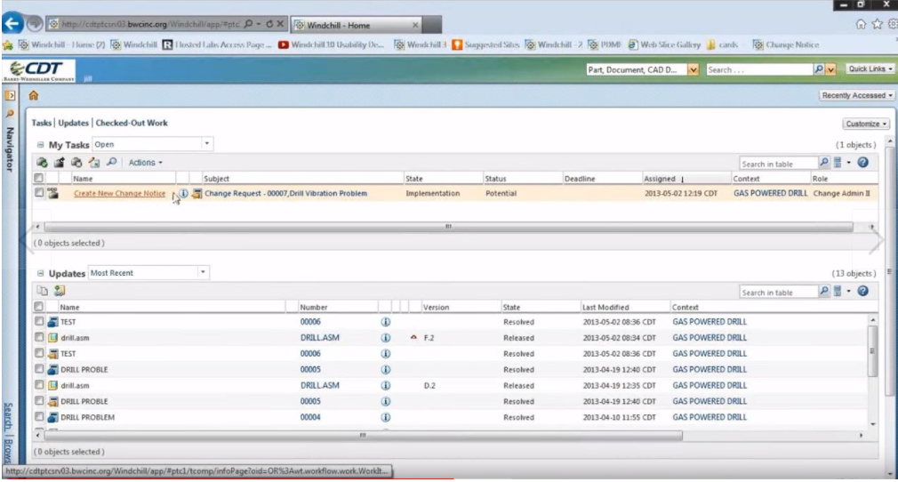 screenshot of Windchill PDMLink